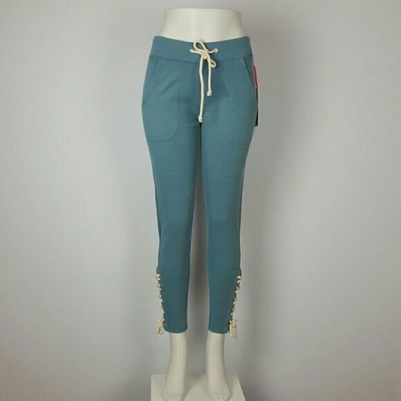 Reflex Lace Up Sweatpants  Four Pockets Blue Elastic Waist Skinny - Picture 5 of 7